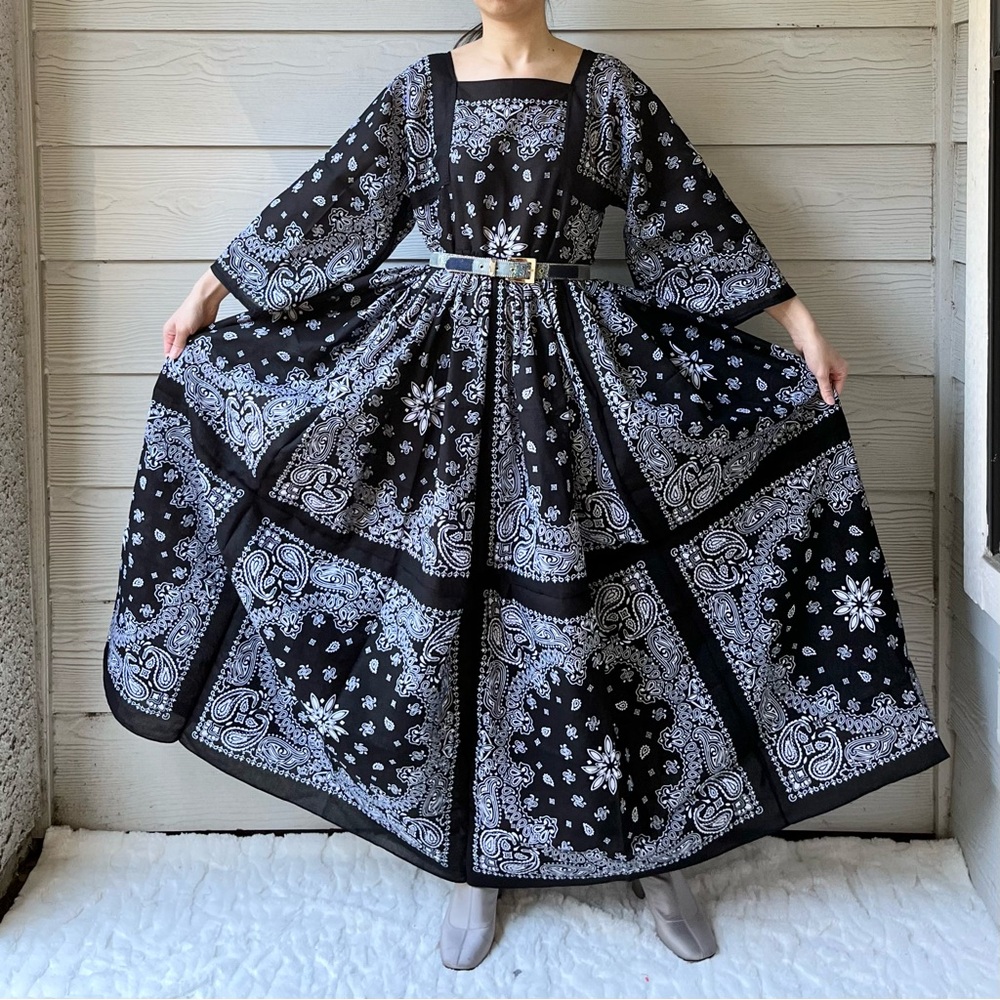Handmade Bandana Maxi Dress in Black - Picture 9 of 11